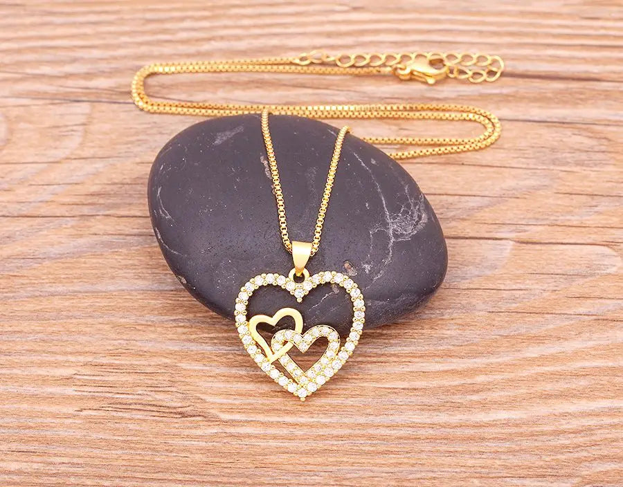 Nidin Romantic Simple Heart-shaped Necklaces Exquisite Crystal Zircon Pendant Gold Plated Clavicle Chain Women's Wedding Jewelry