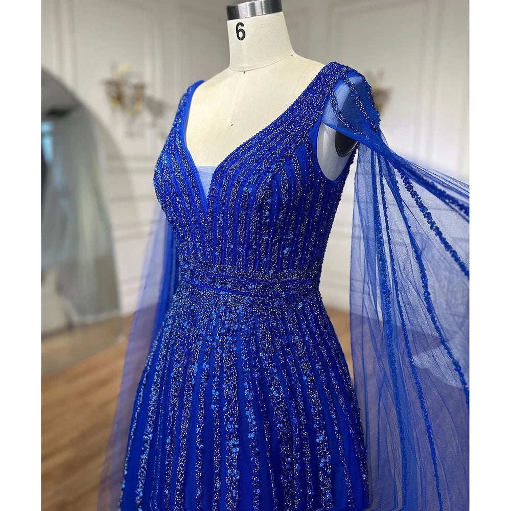 Nude Arabic Luxury Cape Sleeves Evening Dresses Gowns A-Line Beaded 2025 For Party LA71567 Customized
