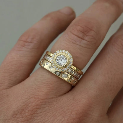 Exquisite Gold Color Rings for Women Square Round White Stone Rings Set Jewelry Party Gift