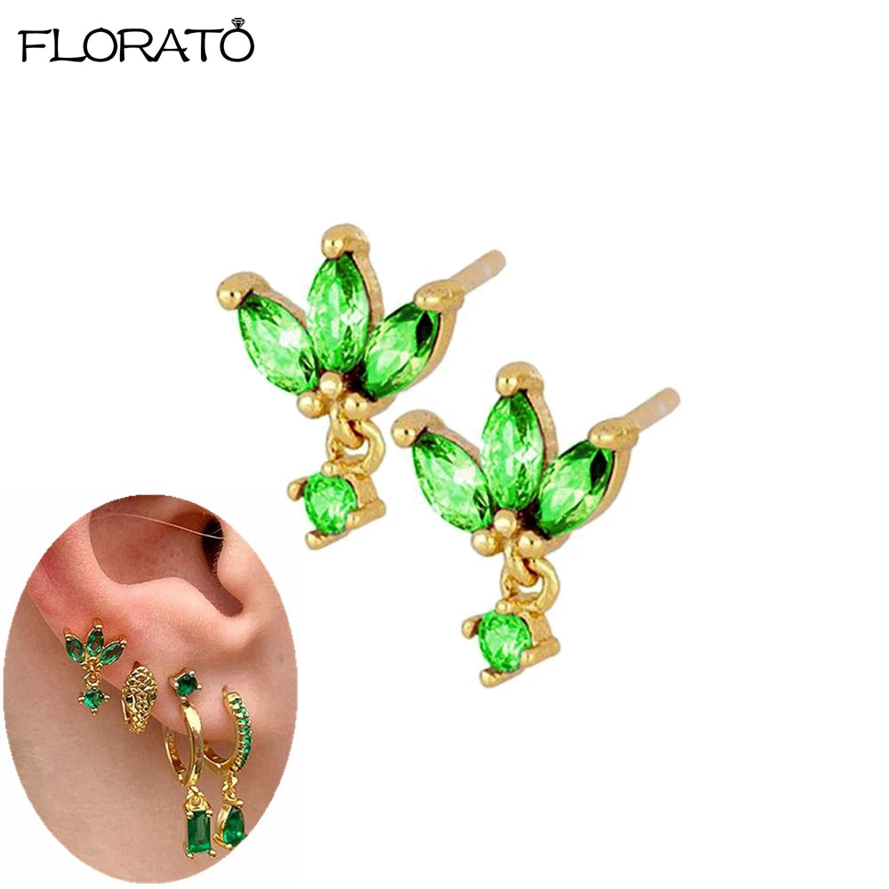 925 Sterling Silver Needle Luxury Green Zircon Pendant Earrings Trend Gold Color Small Hoop Earrings for Women Fashion Jewelry