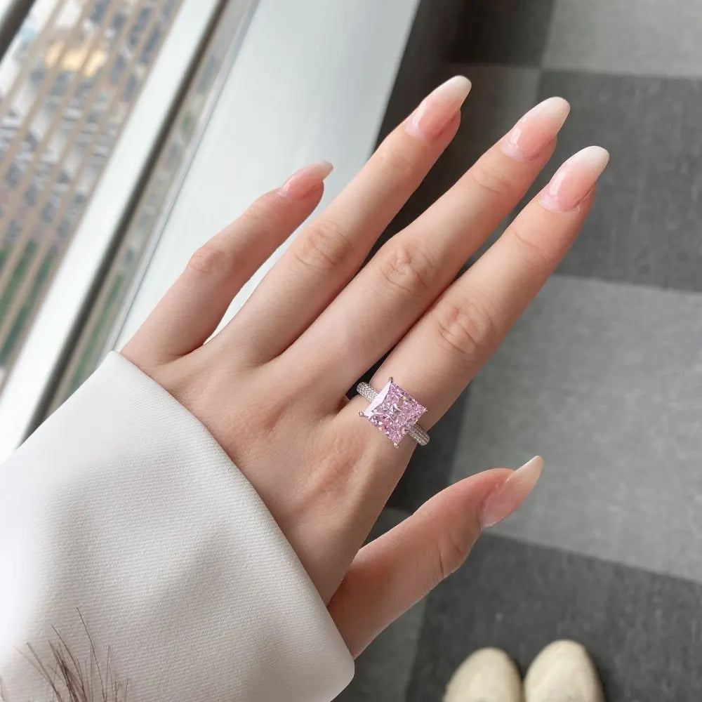 EUREKA 925 Sterling Silver Crushed Ice Cut Lab Pink Sapphire Gemstone Ring For Women Wedding Engagement Jewelry