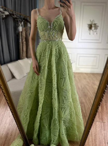 Serene Hill 2025 Arabic Sage Green  Spaghetti Strap Backless A-Line Prom Dress for  | Wedding Party LA72636 Customized