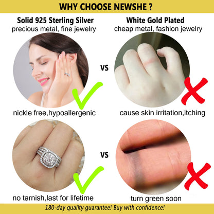 Newshe 2Pcs Certified Moissanite Wedding Rings for Women Solid 925 Sterling Silver Brilliant Round Engagement Ring Bridal Set