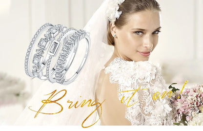 JewelryPalace 4 Pcs 925 Sterling Silver Wedding Band Solitaire Eternity Stacking Rings for Women 1ct AAAAA CZ Fashion Jewelry