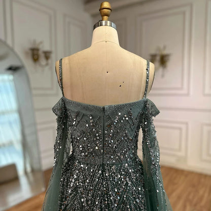 Turquoise Saudi A Line Luxury Evening Dress with Long Sleeves Cape for Formal Occasion Serene Hill 2025 LA72957 Customized