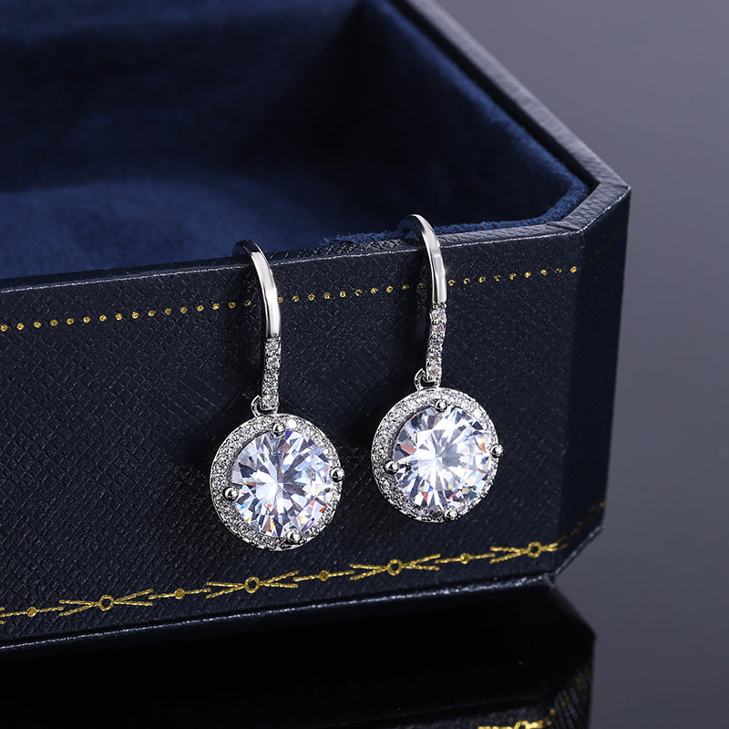 New Original High-end Jewelry S925 Silver Plated Earrings Female Round Crystal Women's Wedding Jewelry Earrings Women Earring