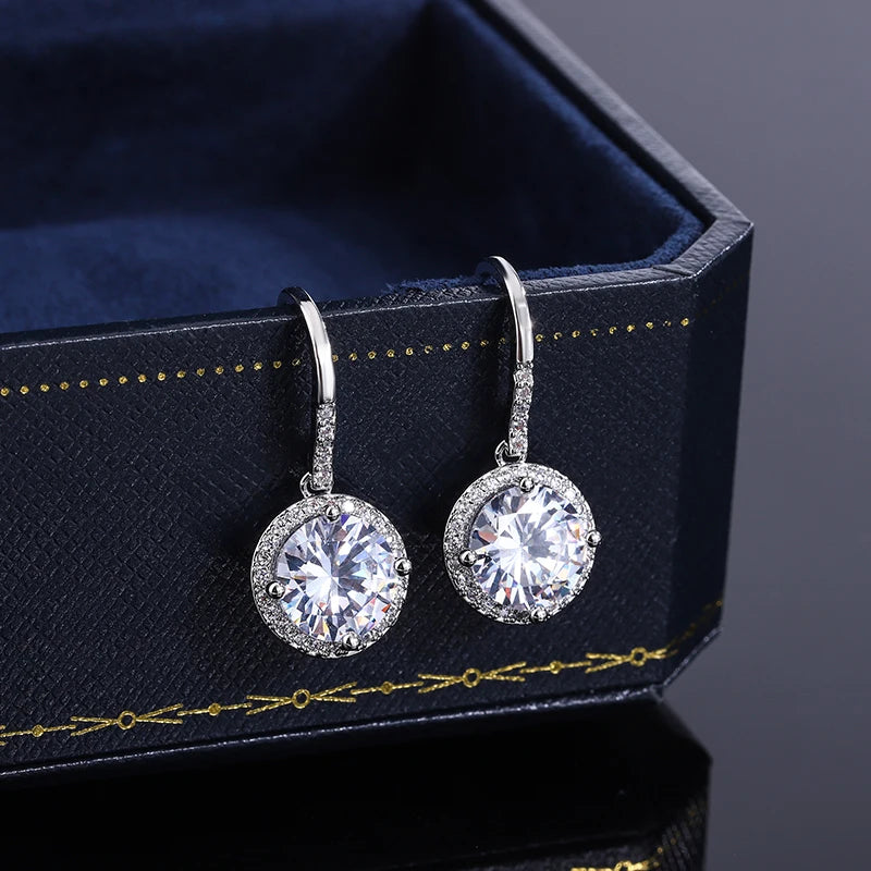 New Original High-end Jewelry S925 Silver Plated Earrings Female Round Crystal Women's Wedding Jewelry Earrings Women Earring