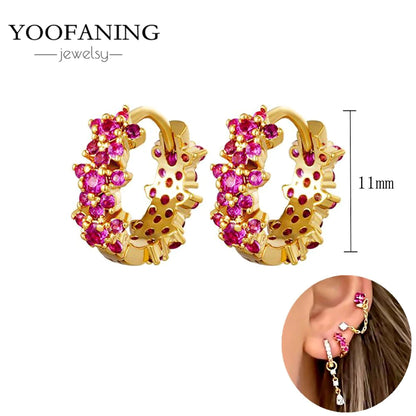925 Sterling Silver Ear Needle Fashion Exquisite Hoop Earrings  Classic Rose Red Series Earrings for Women Patty Jewelry Gift