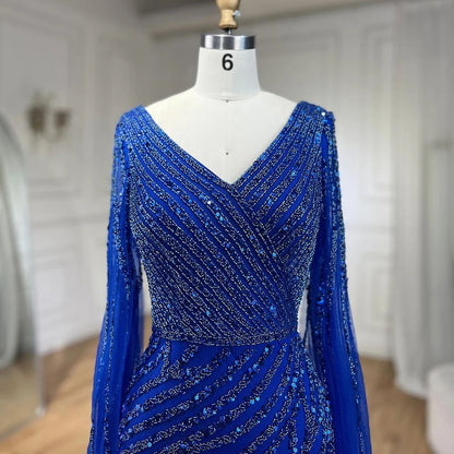 Serene Hill Arabic Mermaid Blue Beaded  Cape   Evening Dress Gown  2025 LA71493A Customized