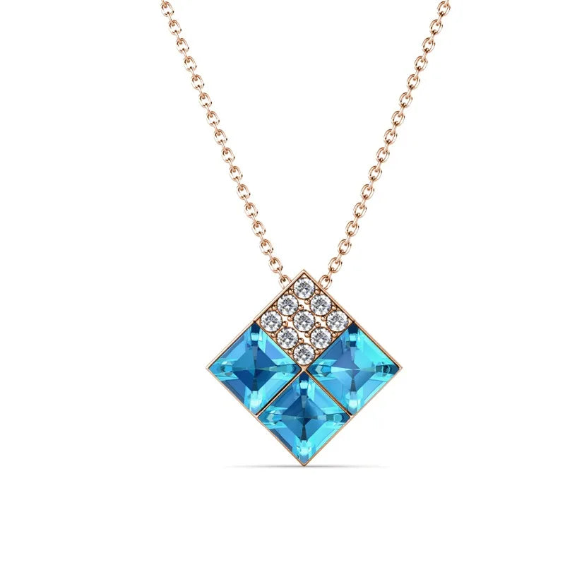 Daisini 925 Sterling Silver Minimalist Rhombus Pendant Clavicle Chain Necklace for Women with Swarovski Crystals Jewelry Gift
