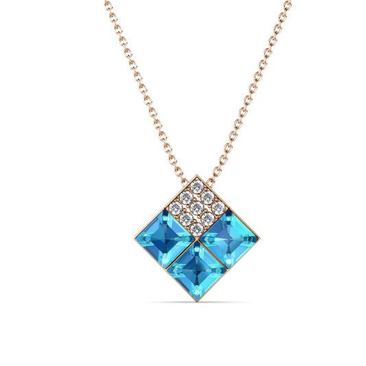 Daisini 925 Sterling Silver Minimalist Rhombus Pendant Clavicle Chain Necklace for Women with Swarovski Crystals Jewelry Gift