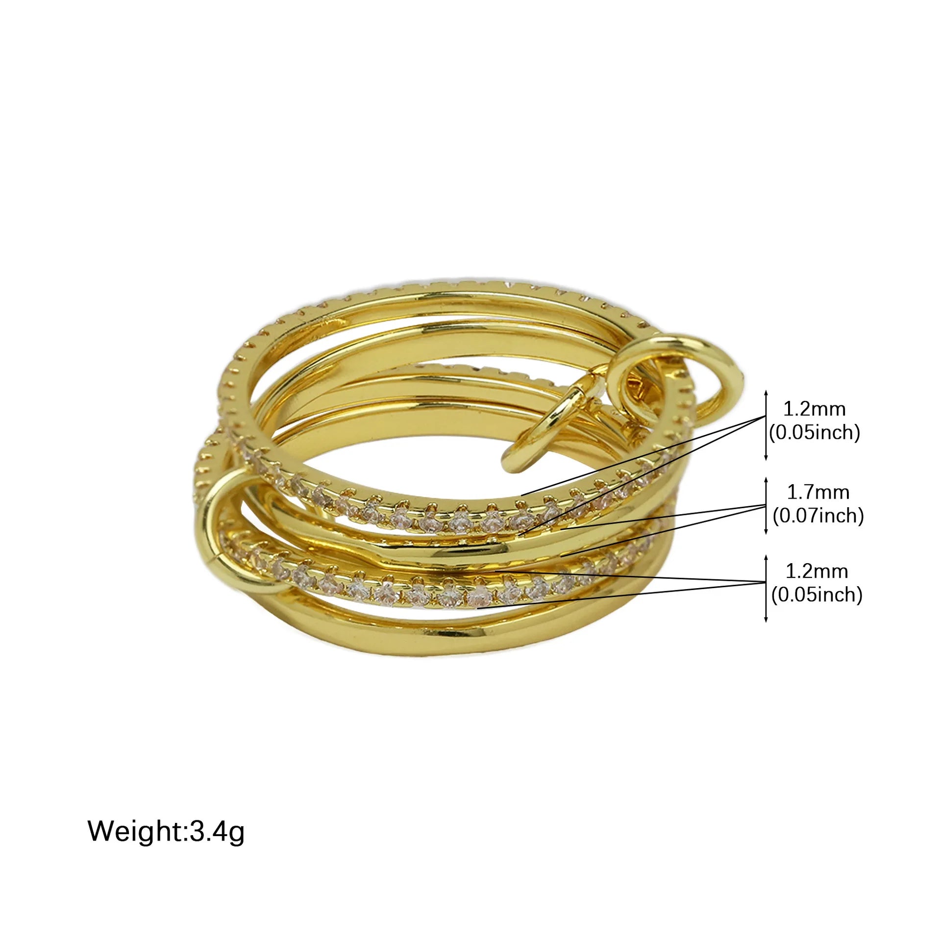 Stainless Steel Multilayer Double Color Link Chain Rings 18K Gold PlatedCZ Zircon Stackable Charm Jewelry Trendy Waterproof Gift