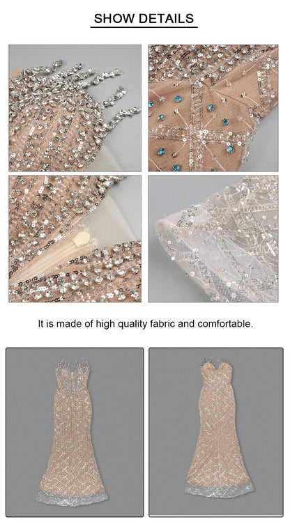 VC Fashion Silver Sequin Strapless Mermaid Dress Gown with Crystal Accents for Luxury Award Ceremonies