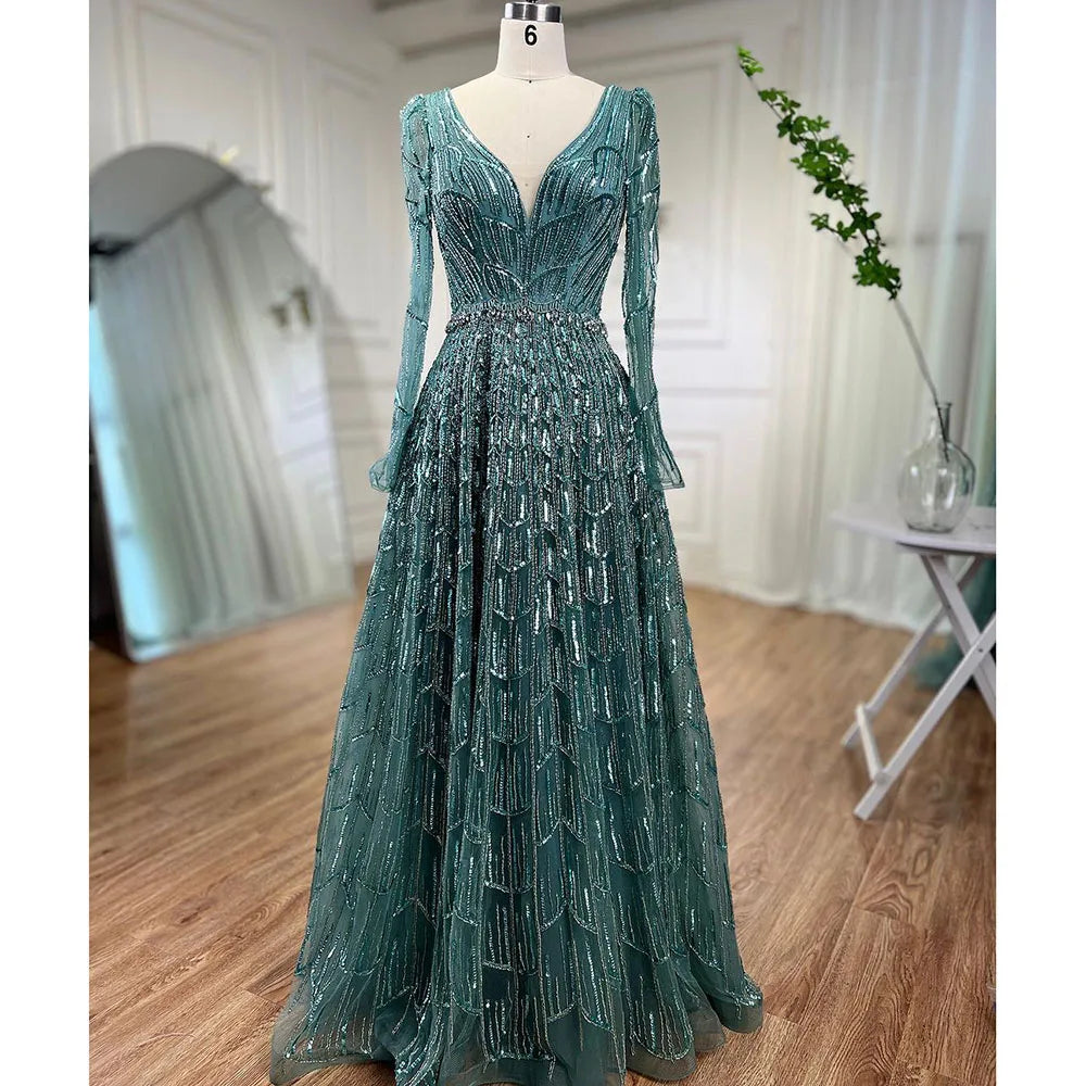 Serene Hill Muslim Designer  Caramel A Line Elegant Beaded Evening Dresses Gowns For Party 2025 LA71940 Customized