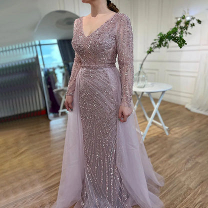 Serene Hill  Mermaid Beaded  Blue Muslim  Evening Dresses Gowns  with Detachable Skirt 2025  LA71750 Customized