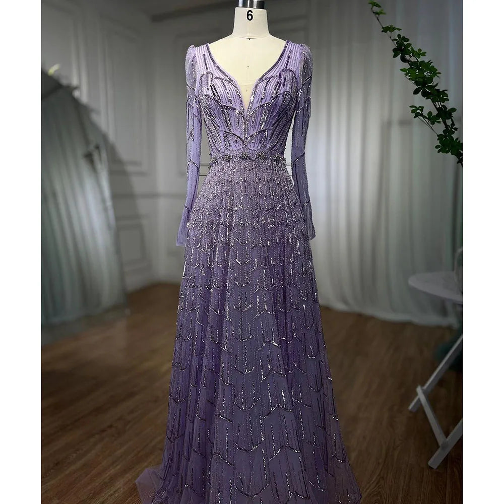 Serene Hill Muslim Designer  Caramel A Line Elegant Beaded Evening Dresses Gowns For Party 2025 LA71940 Customized