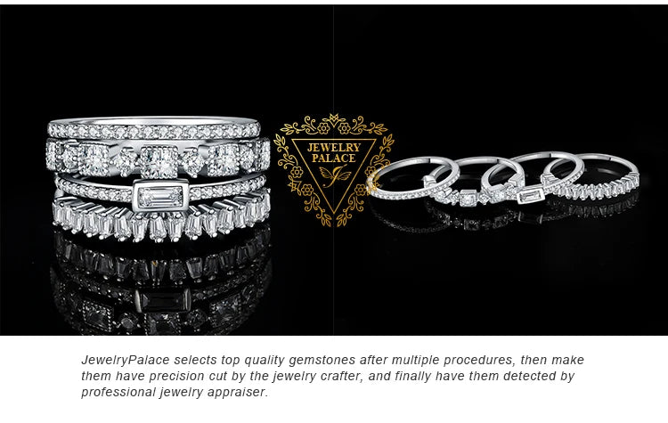 JewelryPalace 4 Pcs 925 Sterling Silver Wedding Band Solitaire Eternity Stacking Rings for Women 1ct AAAAA CZ Fashion Jewelry