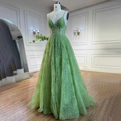 Serene Hill 2025 Arabic Sage Green  Spaghetti Strap Backless A-Line Prom Dress for  | Wedding Party LA72636 Customized