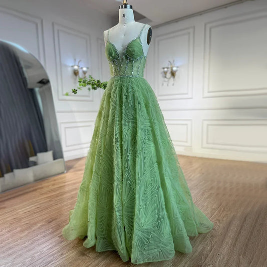 Serene Hill 2025 Arabic Sage Green  Spaghetti Strap Backless A-Line Prom Dress for  | Wedding Party LA72636 Customized
