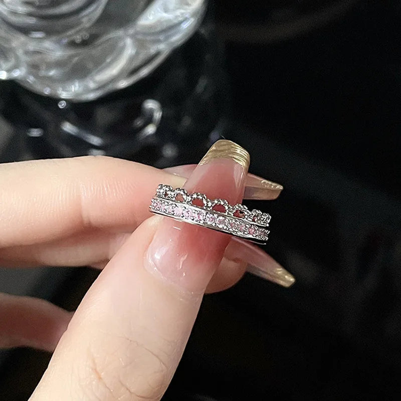 925 Sterling Silver Open Finger Ring Elegant Rose Pink Shining Dazzling Stackable For Women Jewelry Gift Dropship Wholesale