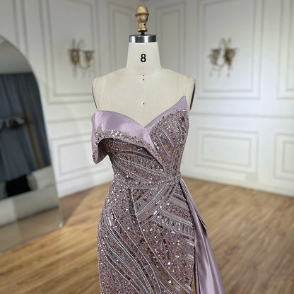 2025 Arabic Turquoise Beaded Evening Dresses  Dubai Elegant One Shoulder  Wedding Party Gowns LA72335  Customized