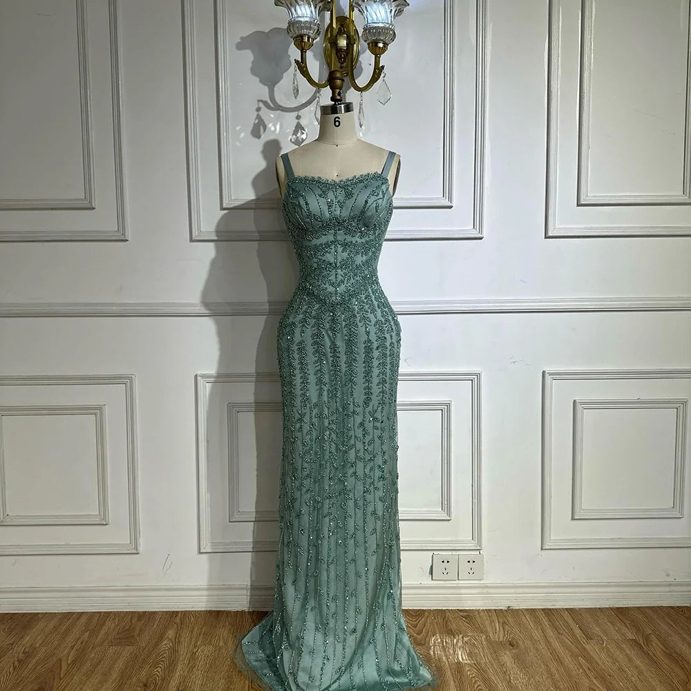Luxury Arabic Blue Beaded Spaghetti Strap Pink Mermaid Evening Dress for Women Party Serene Hill 2025 Customized LA72725