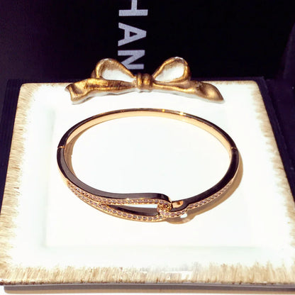 14k Real Gold Trend Fashion Simple Micro Inlaid Zircon Word Lady Bracelets for Women Temperament Exquisite Luxury Bangle Jewelry