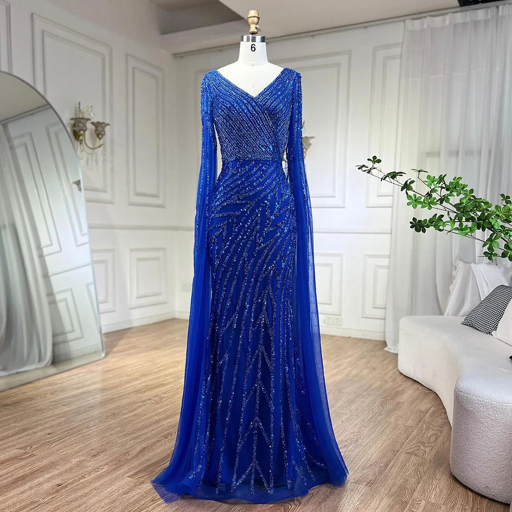 Serene Hill Arabic Mermaid Blue Beaded  Cape   Evening Dress Gown  2025 LA71493A Customized
