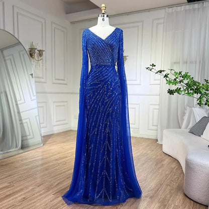 Serene Hill Arabic Mermaid Blue Beaded  Cape   Evening Dress Gown  2025 LA71493A Customized