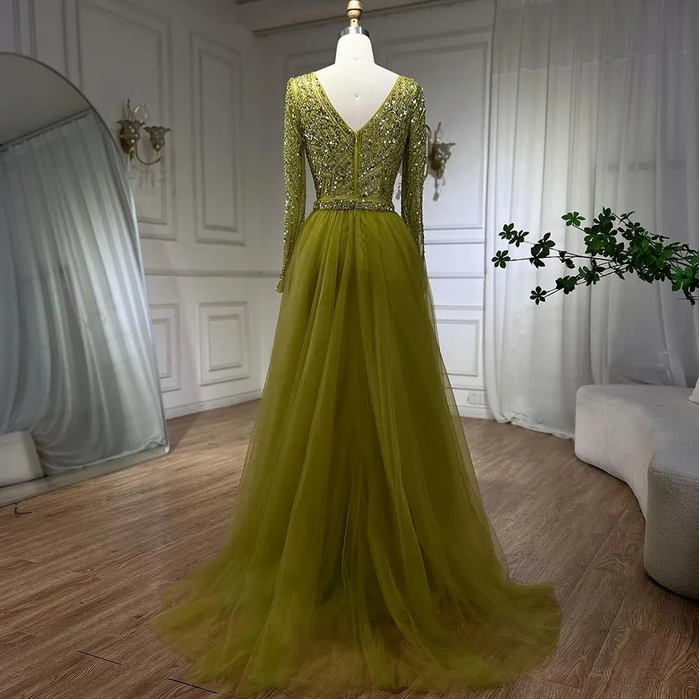 Serene Hill  Mermaid Beaded  Blue Muslim  Evening Dresses Gowns  with Detachable Skirt 2025  LA71750 Customized