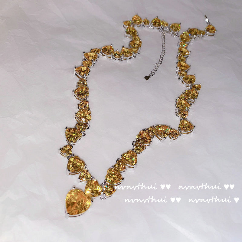 2023 Trend Luxury S925 Silver Full of Cubic Zirconia Heart Necklace for Women Noble Classic Engagement Statement Fine Jewelry
