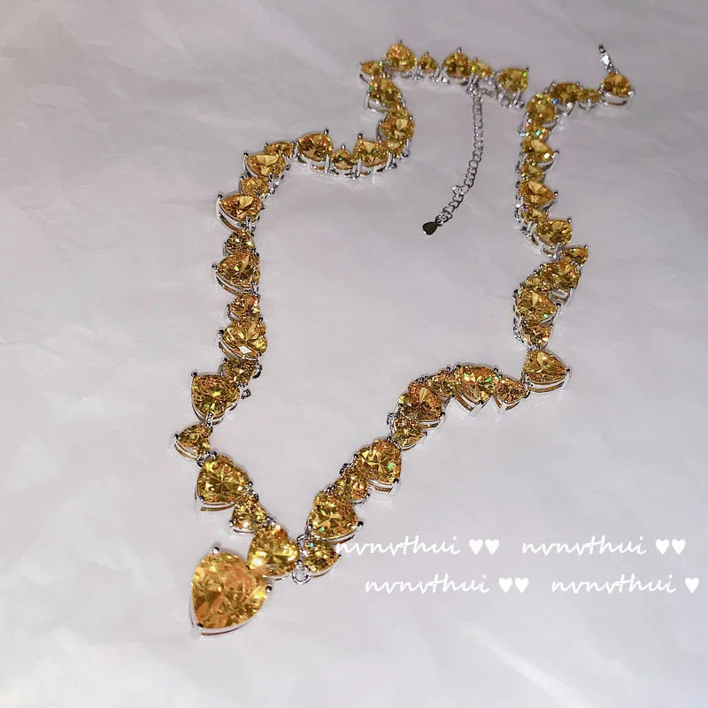 2023 Trend Luxury S925 Silver Full of Cubic Zirconia Heart Necklace for Women Noble Classic Engagement Statement Fine Jewelry