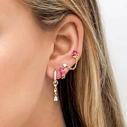 925 Sterling Silver Ear Needle Fashion Exquisite Hoop Earrings  Classic Rose Red Series Earrings for Women Patty Jewelry Gift