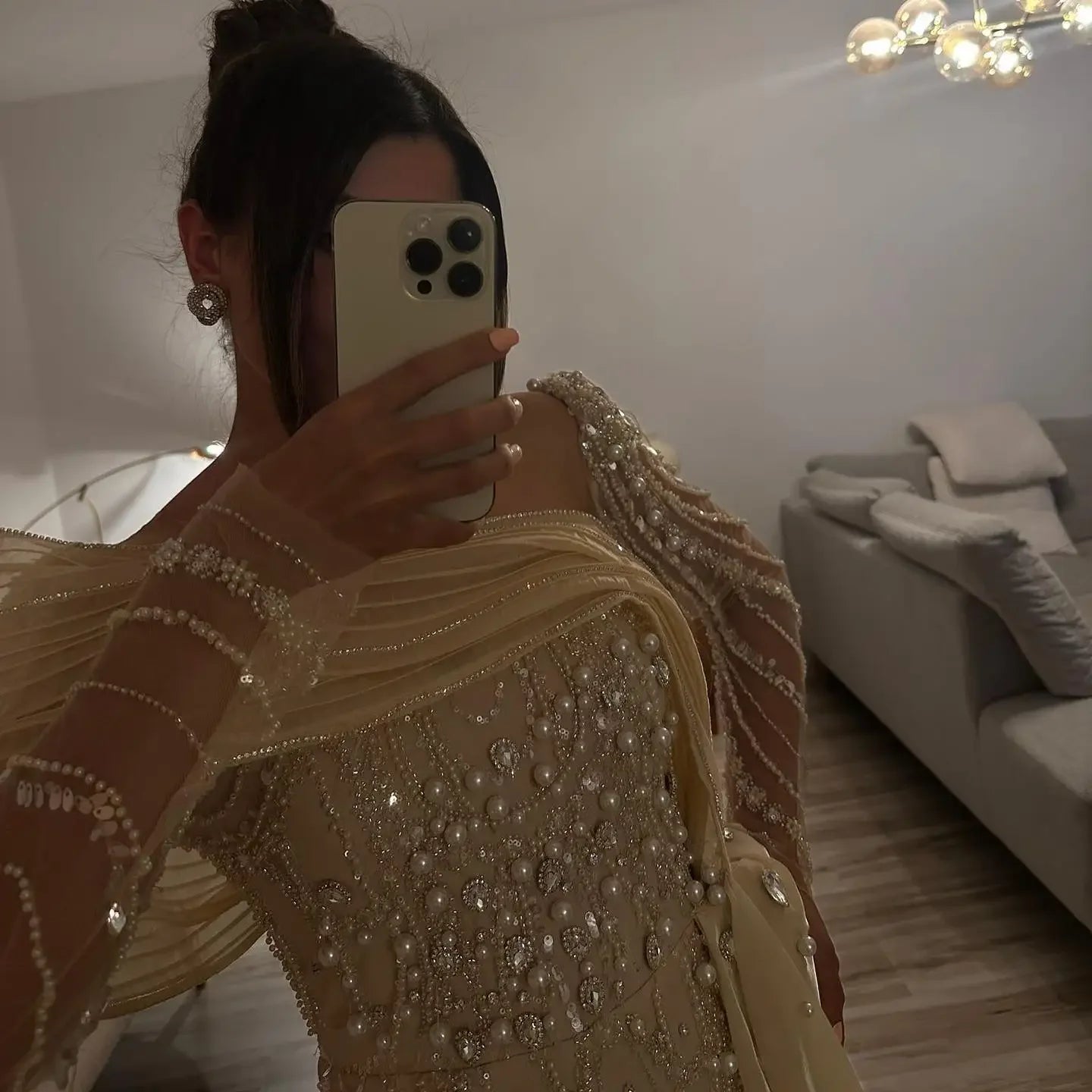 Sharon Said Nude Luxury Crystal Mermaid Evening Dress with Overskirt Long Sleeve Dubai Wedding Formal Prom Gown SS256 Customized