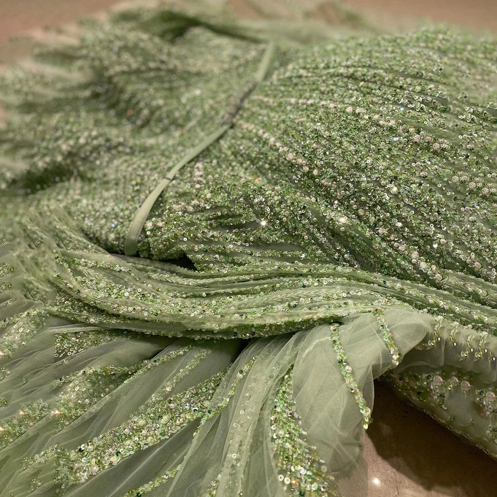 Serene Hill Mint Cape Sleeves A Line Beaded  Dubai Evening Dresses Long 2025 Celebrity Gowns For  Party LA71865 Customized