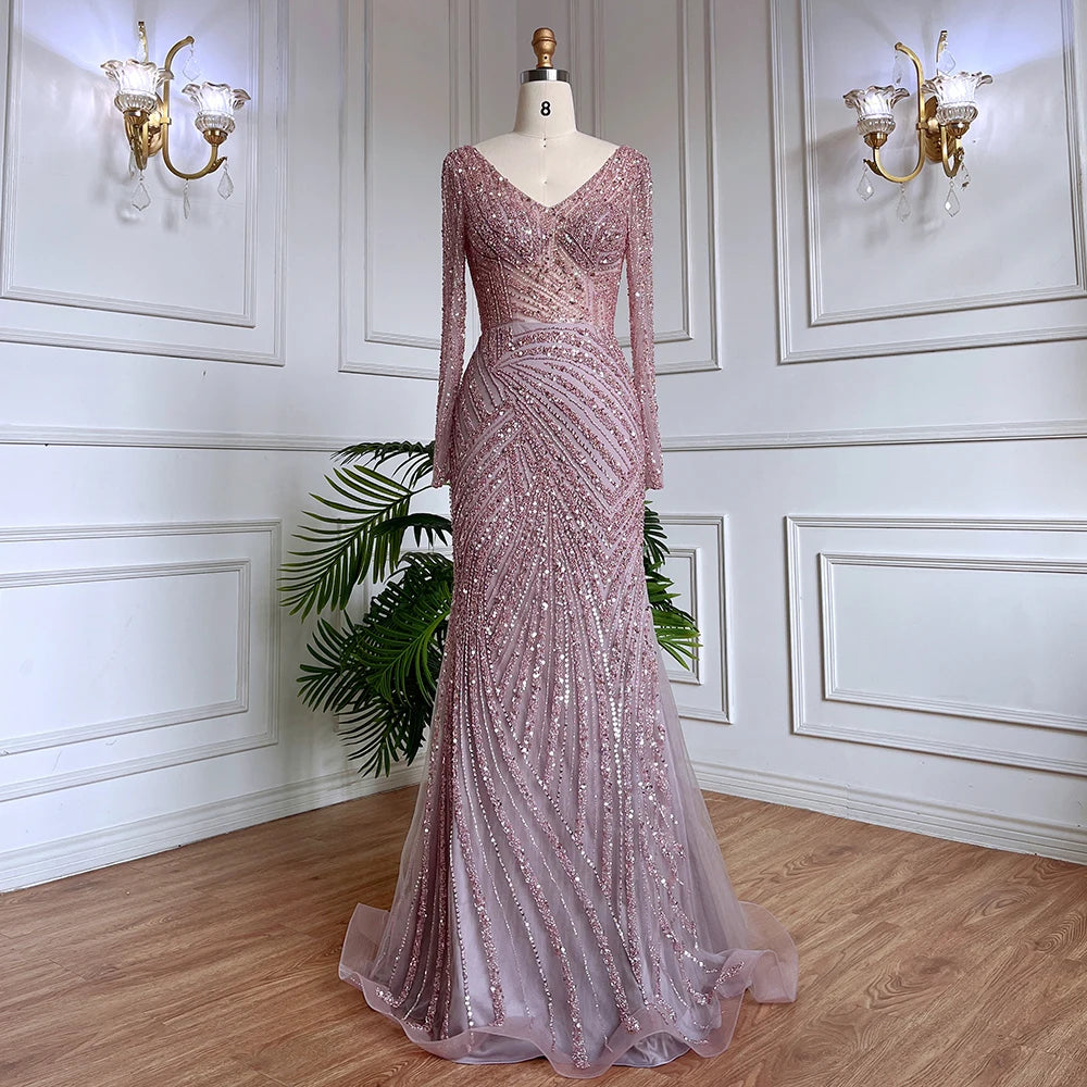 Serene Hill  Mermaid Beaded  Blue Muslim  Evening Dresses Gowns  with Detachable Skirt 2025  LA71750 Customized