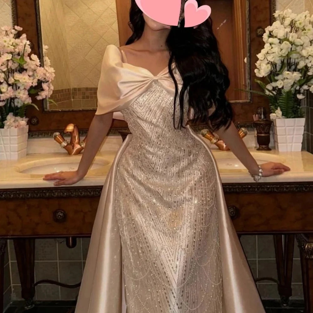 Cathy Rose Red Bow Shawl Off the Shoulder vestidos de noche Mermaid Beading Party Dresses Floor-Length Customized Prom Dress