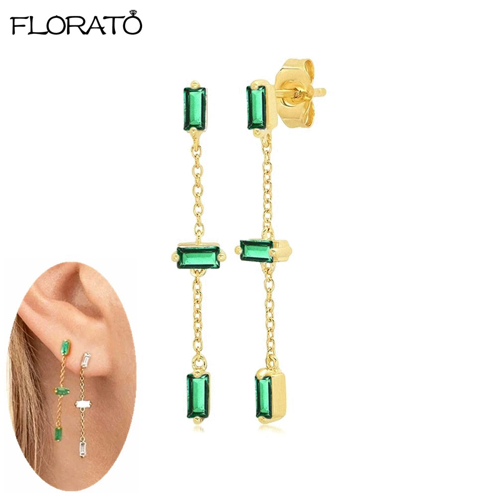 925 Sterling Silver Needle Luxury Green Zircon Pendant Earrings Trend Gold Color Small Hoop Earrings for Women Fashion Jewelry