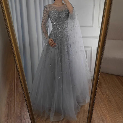 Luxury Elegant Turquoise Evening Dress Gown with Cape  for Formal Occasion 2025 LA72965 Serene Hill Customized