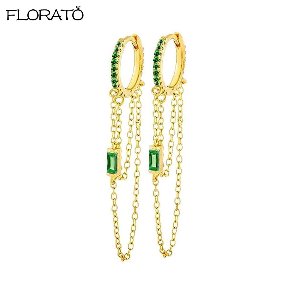 925 Sterling Silver Needle Luxury Green Zircon Pendant Earrings Trend Gold Color Small Hoop Earrings for Women Fashion Jewelry