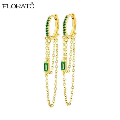 925 Sterling Silver Needle Luxury Green Zircon Pendant Earrings Trend Gold Color Small Hoop Earrings for Women Fashion Jewelry