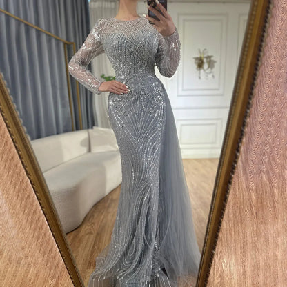 Serene Hill Caramel Beaded Mermaid Long Arabic Evening Dresses Gowns With Overskirt for Formal Occasion 2025 LA71673A Customized
