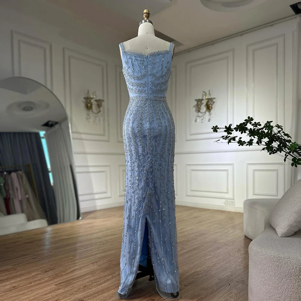Luxury Arabic Blue Beaded Spaghetti Strap Pink Mermaid Evening Dress for Women Party Serene Hill 2025 Customized LA72725