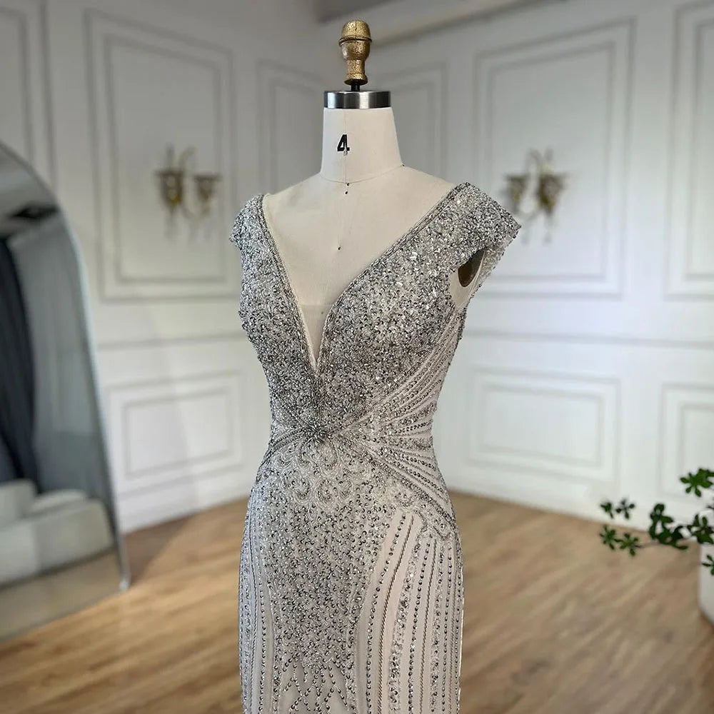 Customized Dubai Caramel Elegant Sleeveles Mermaid Beaded Arabic Evening Dresses Gowns For Women Wedding Party 2025 LA72456