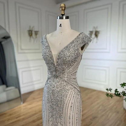 Customized Dubai Caramel Elegant Sleeveles Mermaid Beaded Arabic Evening Dresses Gowns For Women Wedding Party 2025 LA72456