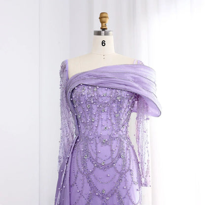 Sharon Said Nude Luxury Crystal Mermaid Evening Dress with Overskirt Long Sleeve Dubai Wedding Formal Prom Gown SS256 Customized