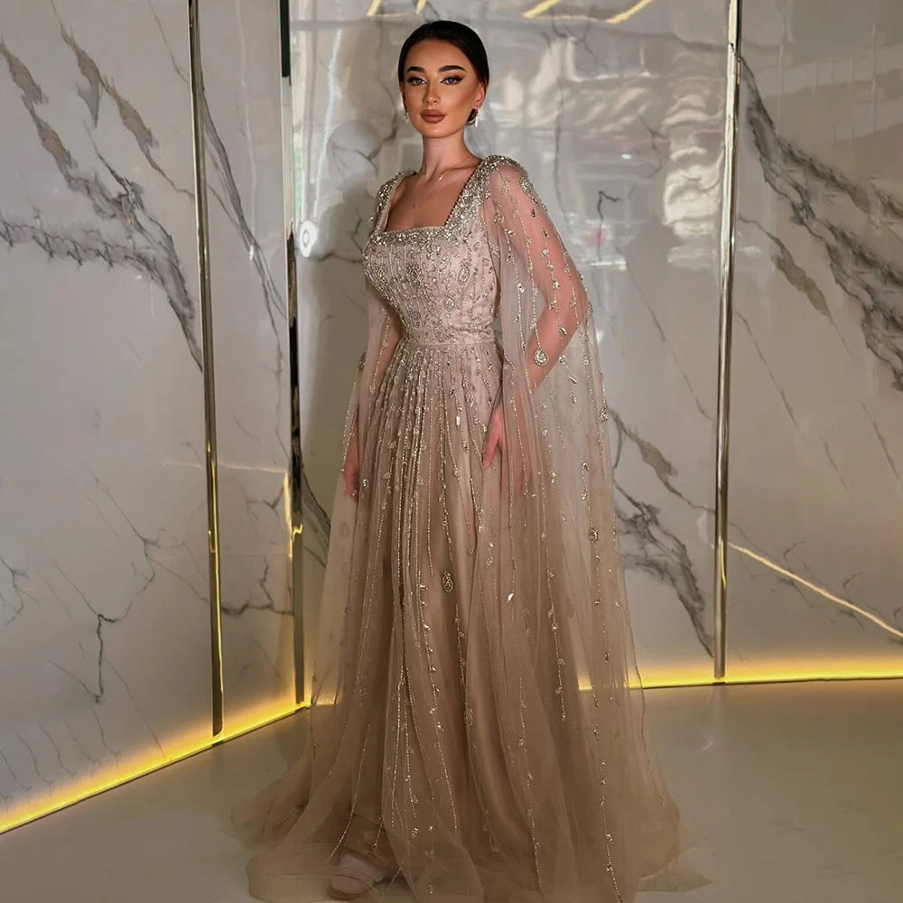 Serene Hill 2025 Customized Pink Elegant Mermaid Luxury Pearls Beaded Arabic Evening Dress Gown for Formal Occasion LA71803A