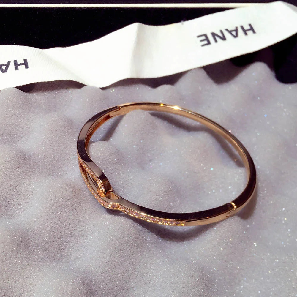 14k Real Gold Trend Fashion Simple Micro Inlaid Zircon Word Lady Bracelets for Women Temperament Exquisite Luxury Bangle Jewelry