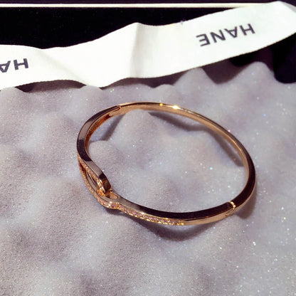 14k Real Gold Trend Fashion Simple Micro Inlaid Zircon Word Lady Bracelets for Women Temperament Exquisite Luxury Bangle Jewelry