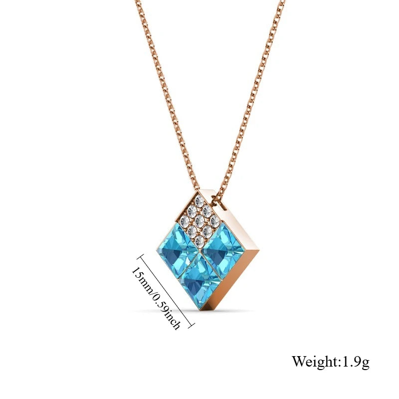 Daisini 925 Sterling Silver Minimalist Rhombus Pendant Clavicle Chain Necklace for Women with Swarovski Crystals Jewelry Gift